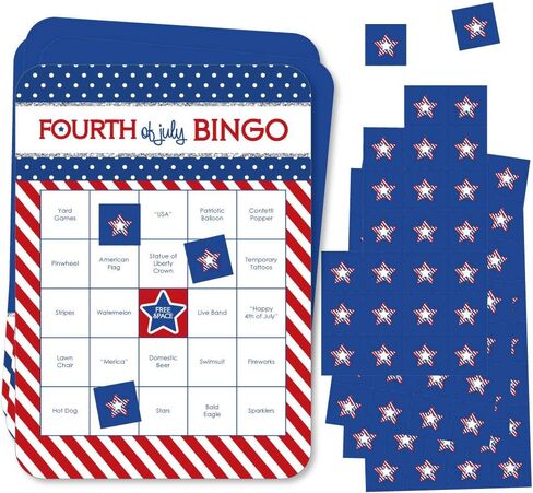Big Dot of Happiness 4th of July - بطاقات وأقلام بار بينجو - لعبة بينجو لعيد الاستقلال - مجموعة من 18 قطعة in Saudi Arabia