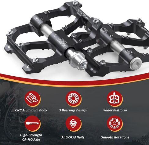 دواسات الدراجة الجبلية من سبائك الألومنيوم خفيفة الوزن، دواسات دراجة MTB مسطحة للدراجات الجبلية MTB BMX 9/16 بوصة، ثلاثة دواسات منصة تحمل فضي أسود in Saudi Arabia