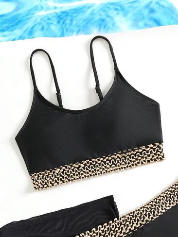 OYOANGLE Girl's 3 Piece Bikini Set Contrast Trim High Waist Swimsuit with Knot Side Beach Skirts Cover Up in Saudi Arabia