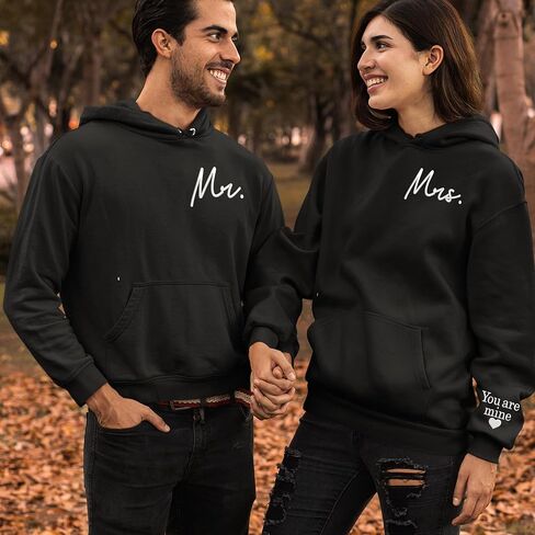 Embroidered Matching Couple Hoodies Mrs and Mr, Mr Mrs Hoodies for Women Christmas Valentine Day in Kuwait