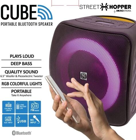 مكبر صوت بلوتوث محمول للحفلات SOUNDSTREAM مع صوت جهير عميق عالٍ، زوج 2 مع مكبر صوت ستيريو لاسلكي حقيقي (TWS)، قابل لإعادة الشحن والتحكم في النغمات، مزامنة عرض أضواء RGB ووقت تشغيل 6 ساعات عند ذروة 80 واط in Kuwait