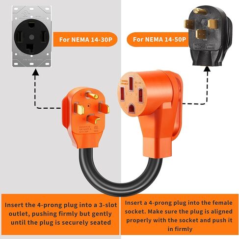 سلك محول شاحن NEMA 14-30P إلى 14-50R EV، مجفف 30 أمبير إلى 50 أمبير EV لشحن مستوى تيسلا 2، محول تحويل شحن EV، 1 قدم in Kuwait