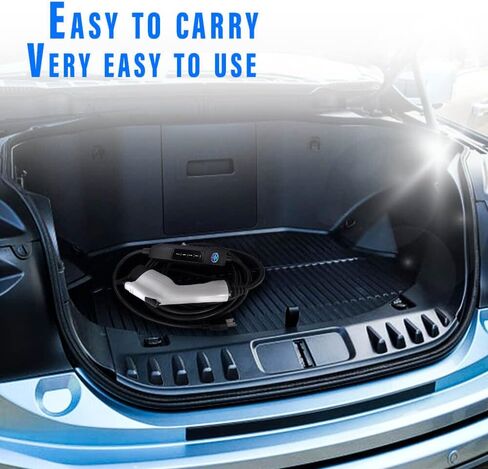 شاحن EV، شاحن EV محمول من المستوى 1 و2، شاحن سيارة كهربائي، كابل شحن EVSE، آمن معتمد، 110 فولت - 240 فولت، 16 أمبير، مناسب لجميع J1772 EVs (قابس NEMA5-15، محول 6-20P، أبيض، كابل 26 قدم) in Kuwait