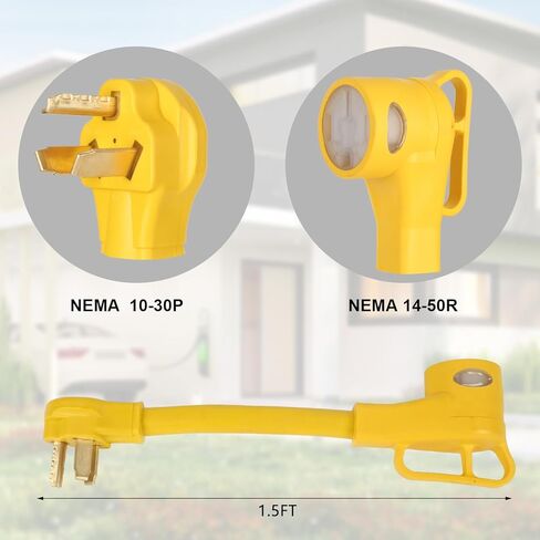 محول شاحن NEMA 10-30P إلى 14-50R EV، قابس مجفف 30 أمبير إلى 50 أمبير 14-50 منفذ مع مؤشر طاقة LED لشحن Tesla وغيرها من EV المستوى 2، 8 AWG / 12 بوصة، مدرج في قائمة UL in Kuwait
