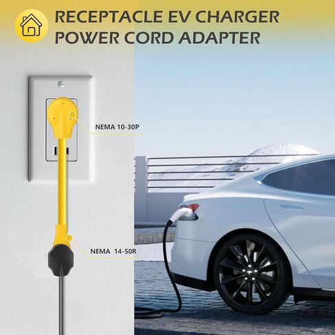 محول شاحن NEMA 10-30P إلى 14-50R EV، قابس مجفف 30 أمبير إلى 50 أمبير 14-50 منفذ مع مؤشر طاقة LED لشحن Tesla وغيرها من EV المستوى 2، 8 AWG / 12 بوصة، مدرج في قائمة UL in Kuwait