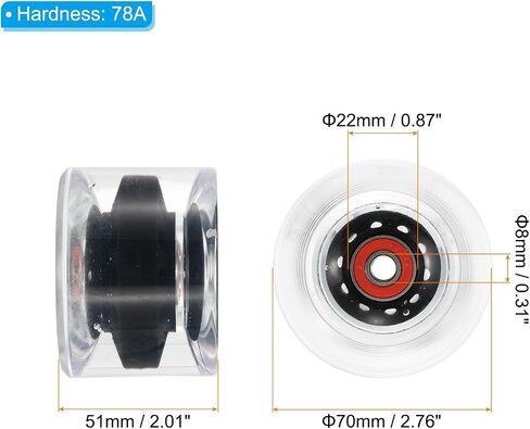 PATIKIL 70mm 78A Longboard Wheels with Red ABEC-9 Bearings, 4 Pack Soft Cruiser Wheels Street Wheels for Skateboards Skateboard Wheel PU, Clear Black in Saudi Arabia
