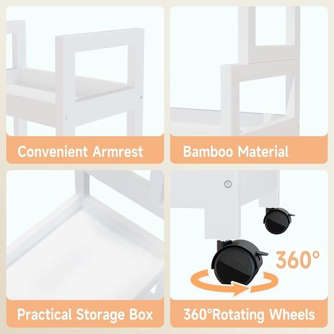 3-Tier Utility Rolling Cart, Mobile Storage Organizer with Lockable Caster Wheels, Small Kitchen Removable Trolley with Bamboo Shelf, White in Saudi Arabia