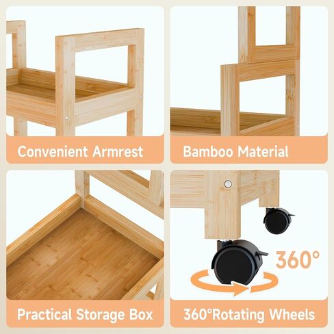 3-Tier Utility Rolling Cart, Mobile Storage Organizer with Lockable Caster Wheels, Small Kitchen Removable Trolley with Bamboo Shelf, White in Saudi Arabia