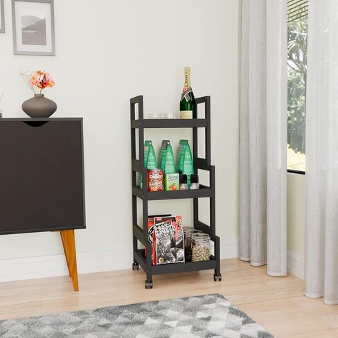 3-Tier Utility Rolling Cart, Mobile Storage Organizer with Lockable Caster Wheels, Small Kitchen Removable Trolley with Bamboo Shelf, White in Saudi Arabia
