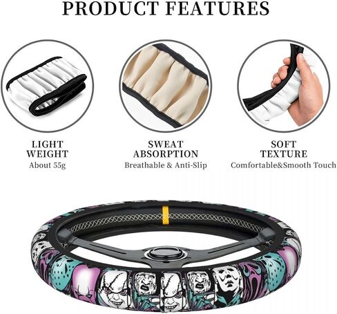 Halloween Horror Movie Ghost Face Steering Wheel Cover, 15 Inch Universal Thickened Anti-Slip Steering Wheel Protector, Anime Car Interior Decor Accessories (Ghost Face 1, One Size) in Saudi Arabia