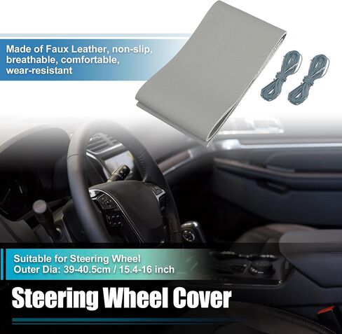 غطاء عجلة قيادة السيارة مخيط يدويًا من uxcell مع إبرة وخيط مقاس عالمي 15.4-16 بوصة 39-40.5 سم ضياء بني in Kuwait