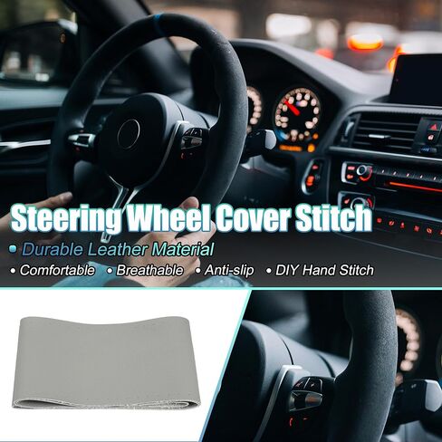 غطاء عجلة قيادة السيارة مخيط يدويًا من uxcell مع إبرة وخيط مقاس عالمي 15.4-16 بوصة 39-40.5 سم ضياء بني in Kuwait