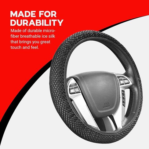 غطاء عجلة القيادة المطاطي من Andalus Brands، ملحقات السيارة للنساء والرجال - أغطية لهوندا، فورد، تويوتا، نيسان، والمزيد - مقاس عالمي 15 بوصة، بوليستر من الألياف الدقيقة المسامية (أسود) in Kuwait