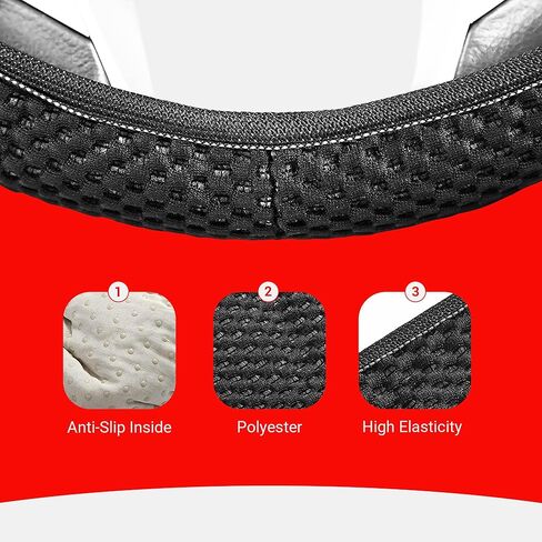 غطاء عجلة القيادة المطاطي من Andalus Brands، ملحقات السيارة للنساء والرجال - أغطية لهوندا، فورد، تويوتا، نيسان، والمزيد - مقاس عالمي 15 بوصة، بوليستر من الألياف الدقيقة المسامية (أسود) in Kuwait