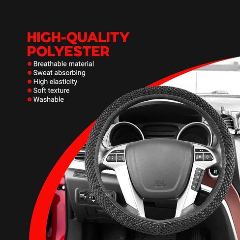غطاء عجلة القيادة المطاطي من Andalus Brands، ملحقات السيارة للنساء والرجال - أغطية لهوندا، فورد، تويوتا، نيسان، والمزيد - مقاس عالمي 15 بوصة، بوليستر من الألياف الدقيقة المسامية (أسود) in Kuwait