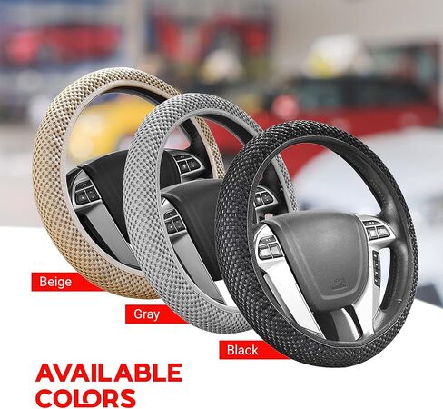 غطاء عجلة القيادة المطاطي من Andalus Brands، ملحقات السيارة للنساء والرجال - أغطية لهوندا، فورد، تويوتا، نيسان، والمزيد - مقاس عالمي 15 بوصة، بوليستر من الألياف الدقيقة المسامية (أسود) in Kuwait