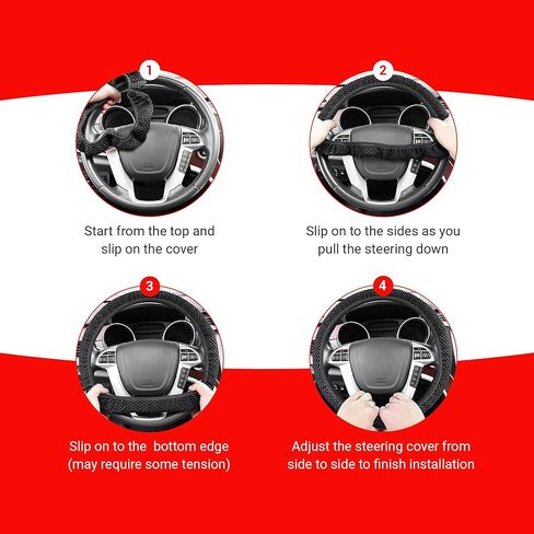 غطاء عجلة القيادة المطاطي من Andalus Brands، ملحقات السيارة للنساء والرجال - أغطية لهوندا، فورد، تويوتا، نيسان، والمزيد - مقاس عالمي 15 بوصة، بوليستر من الألياف الدقيقة المسامية (أسود) in Kuwait