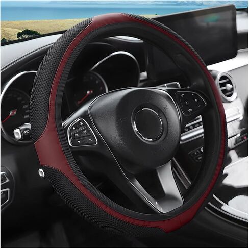 Fekey&JF Car Steering Wheel Cover, Elastic Stretch Anti-Slip Breathable Warm in Winter Cool in Summer, Car Interior Protection Accessories for Women Men, Universal 15 inch for Most Cars (Wine Red) in Saudi Arabia