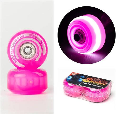 54mm LED Light-Up Street Wheels (2-Pack) with ABEC-7 Carbon Steel Bearings for Glow-in-The-Dark, All Ages & Skill Levels Skating Fun with No Batteries Required (Pink) in Kuwait