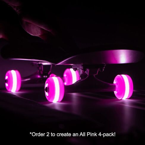 54mm LED Light-Up Street Wheels (2-Pack) with ABEC-7 Carbon Steel Bearings for Glow-in-The-Dark, All Ages & Skill Levels Skating Fun with No Batteries Required (Pink) in Kuwait