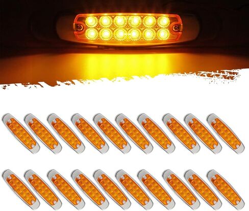 Partsam 20 قطعة 6.2 بوصة كهرمان LED أضواء جانبية للعلامات الجانبية 12 صمام ثنائي أضواء المصد الأمامي للمقطورة الثقيلة شاحنة ATV SUV Coach أضواء LED سطح جبل مقاوم للماء 12 فولت تيار مستمر in Kuwait