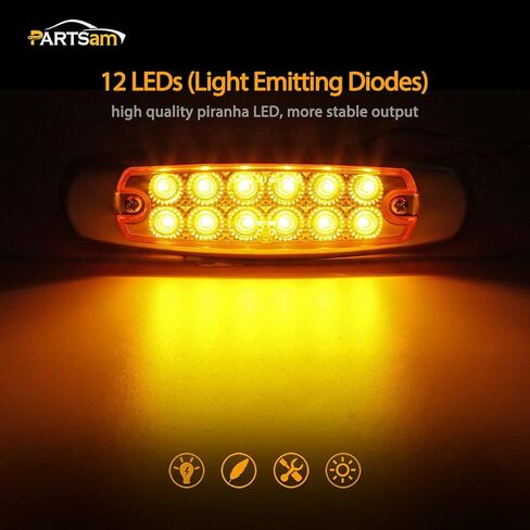 Partsam 20 قطعة 6.2 بوصة كهرمان LED أضواء جانبية للعلامات الجانبية 12 صمام ثنائي أضواء المصد الأمامي للمقطورة الثقيلة شاحنة ATV SUV Coach أضواء LED سطح جبل مقاوم للماء 12 فولت تيار مستمر in Kuwait