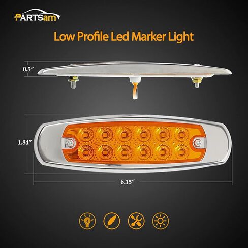 Partsam 20 قطعة 6.2 بوصة كهرمان LED أضواء جانبية للعلامات الجانبية 12 صمام ثنائي أضواء المصد الأمامي للمقطورة الثقيلة شاحنة ATV SUV Coach أضواء LED سطح جبل مقاوم للماء 12 فولت تيار مستمر in Kuwait