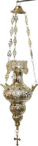 Large Brass Greek Orthodox Oil Vigil lamp - 24 Inches with Red Votive for Oil in Saudi Arabia