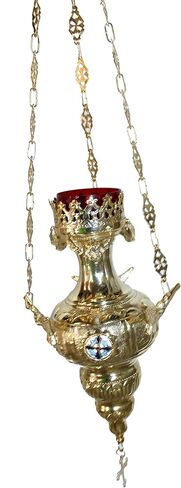 Large Brass Greek Orthodox Oil Vigil lamp - 24 Inches with Red Votive for Oil in Saudi Arabia