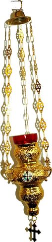 Large Brass Greek Orthodox Oil Vigil lamp - 24 Inches with Red Votive for Oil in Saudi Arabia