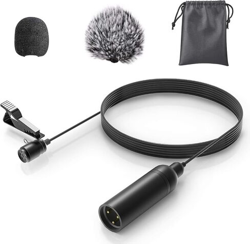 ميكروفون Tendak XLR Lavalier، ميكروفون متعدد الاتجاهات، طاقة فانتوم مع مشبك معدني على شكل طية صدر السترة وملحقات الزجاج الأمامي المتوافقة مع كاميرات الفيديو Canon Sony Panasonic لمقابلة YouTube in Kuwait