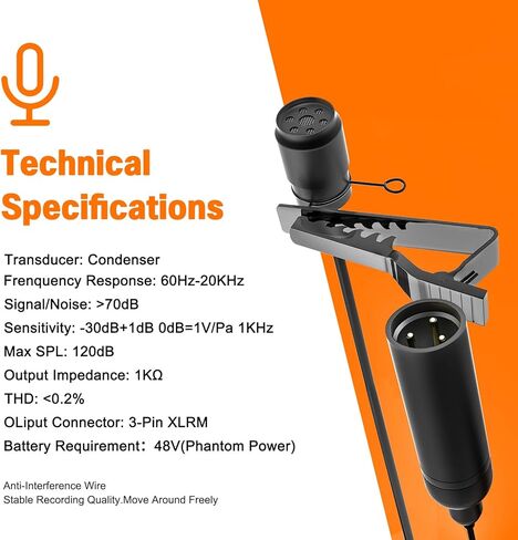 ميكروفون Tendak XLR Lavalier، ميكروفون متعدد الاتجاهات، طاقة فانتوم مع مشبك معدني على شكل طية صدر السترة وملحقات الزجاج الأمامي المتوافقة مع كاميرات الفيديو Canon Sony Panasonic لمقابلة YouTube in Kuwait