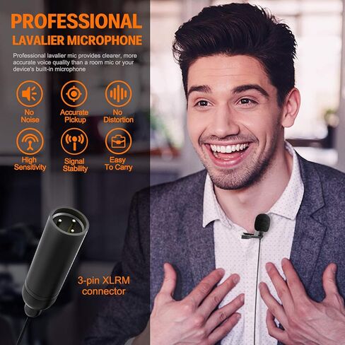 ميكروفون Tendak XLR Lavalier، ميكروفون متعدد الاتجاهات، طاقة فانتوم مع مشبك معدني على شكل طية صدر السترة وملحقات الزجاج الأمامي المتوافقة مع كاميرات الفيديو Canon Sony Panasonic لمقابلة YouTube in Kuwait