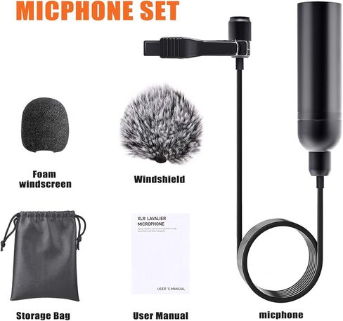 ميكروفون Tendak XLR Lavalier، ميكروفون متعدد الاتجاهات، طاقة فانتوم مع مشبك معدني على شكل طية صدر السترة وملحقات الزجاج الأمامي المتوافقة مع كاميرات الفيديو Canon Sony Panasonic لمقابلة YouTube in Kuwait