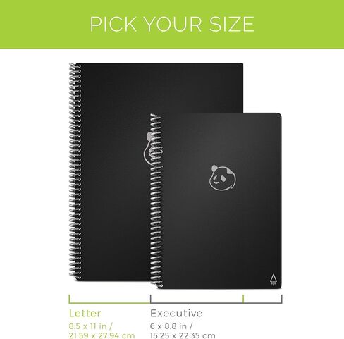 دفتر Rocketbook الذكي القابل لإعادة الاستخدام، مخطط باندا بحجم تنفيذي مع صفحات يومية وأسبوعية وشهرية، أزرق منتصف الليل، (6 بوصة × 8.8 بوصة) in Saudi Arabia
