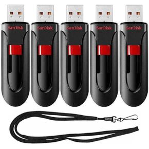 SanDisk 64GB (5 Pack) Cruzer Glide USB 2.0 Flash Drive SDCZ60-064G-B35 Bundle with (1) GoRAM Black Lanyard (64GB, 5 Pack)