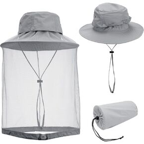 Yoption Head Net Hat, Sun Hat Bucket Hat with Hidden Net Mesh for Men Women Outdoors Fishing Hiking