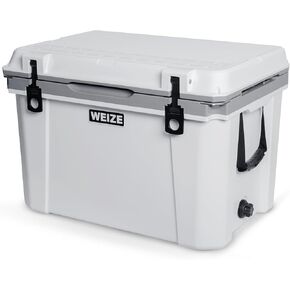 WEIZE Ultra-Light 55 Quart Hard Cooler Insulated Portable Ice Chest Box with Bottle Opener, Keeps Cold up to 7 Days for Beach, Drink, Beverage, Camping, Picnic, Fishing, Boat, Barbecue, White