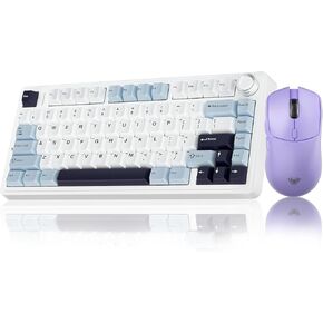 AULA Wireless Keyboard and Mouse Combo, F75 Mechanical Keyboards, Hot Swappable Custom Keyboard+SC580X Wireless Gaming Mouse Light Purple