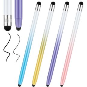 4 Pcs Stylus Pen for Touchscreen, 2-in-1 Tablet Pen High Precision Sensitivity Stylus Pens Compatible with All Capacitive Touch Screen Smartphone Smartwatch Gradient Color Fine Point Multicolor