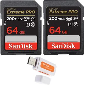 SanDisk 64GB Extreme PRO 200MB/s SDXC UHS-I Memory Card (2-Pack) with Koah Pro 2-in-1 USB 3.0 Memory Card Reader Bundle (3 Items)