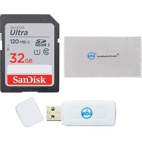 SanDisk 128GB SDXC Ultra Memory Card Works with Panasonic Lumix DMC-ZS50, ZS100, ZS60 Digital Camera (SDSDUN4-128G-GN6IN) Bundle with (1) Everything But Stromboli SD Card Reader & Micro Fiber Cloth