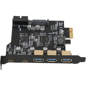 PCIE 1X to USB Expansion Card High Speed Stable Transmission 5 Ports USB 3.0 and Type C Adapter Card for PC Desktop Computers