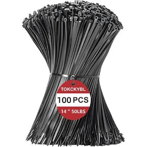 14 Inch Zip Ties (100 PCS) – Heavy Duty 50lbs Tensile Strength, UV Resistant Black Cable Ties for Indoor & Outdoor Use, Durable Nylon Wire Ties for Organizing Cables, Garden, Garage