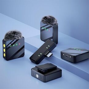 Four in one Wireless lapel clip Microphone for iPhone,iPad,Android,Computer,mini Noise Reduction,Windproof,Recording Mic Ultra-Low Delay,for Vlog/TikTok/YouTube Live Stream (Black Type-C interface)