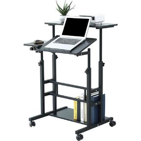 UNICOO Portable Standing Desk on Wheels, Height Adjustable Mobile Workstation, Versatile Sit-Stand Desk for Home Office (White Frame/White Top)