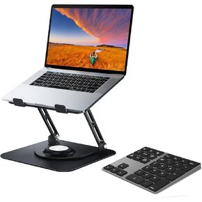 يقف الكمبيوتر المحمول للمكتب ، وقصة كمبيوتر قابلة للتعديل مع قاعدة دوارة 360 درجة. USB-C قابلة لإعادة الشحن الخارجي 34-KEYS اللاسلكي الأرقام اللاسلكية ل IMAC ، MacBook Air/Pro ، الكمبيوتر المكتبي للكمبيوتر الشخصي ، الكمبيوتر المحمول.