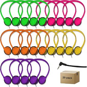 20 Pack Class Bulk Headphones for Kids Students School Classroom Bulk Earphones Adjustable with 3.5 mm Jack for Library Children Adults(004 Multi Color Headphones)