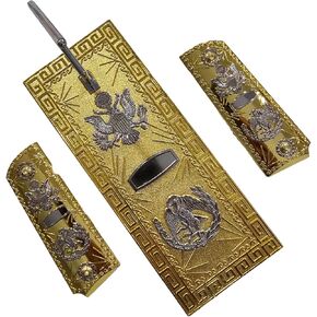 Combo Eagles Pistol Display Stand and 1911 Full-Size Grips - Gold Nickel Finish with Ambi Cut,1911 Metal Grips, Wilson, Taurus, Kimber, Rock-Island, Remington, Ruger, Springfield