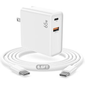 2-Port 65W Charger for MacBook Air MacBook Pro 13 14 15 16 inch 2024 2023 2022 2021 2020,M1 M2 M3 Laptop,iPhone16 15 Pro Max Fast Charger with Foldable USB C PD & QC Power Adapter & 6FT USB-C Cable